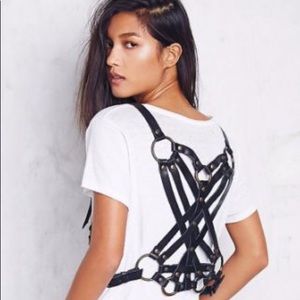 Free People Distressed Leather Harness Vest